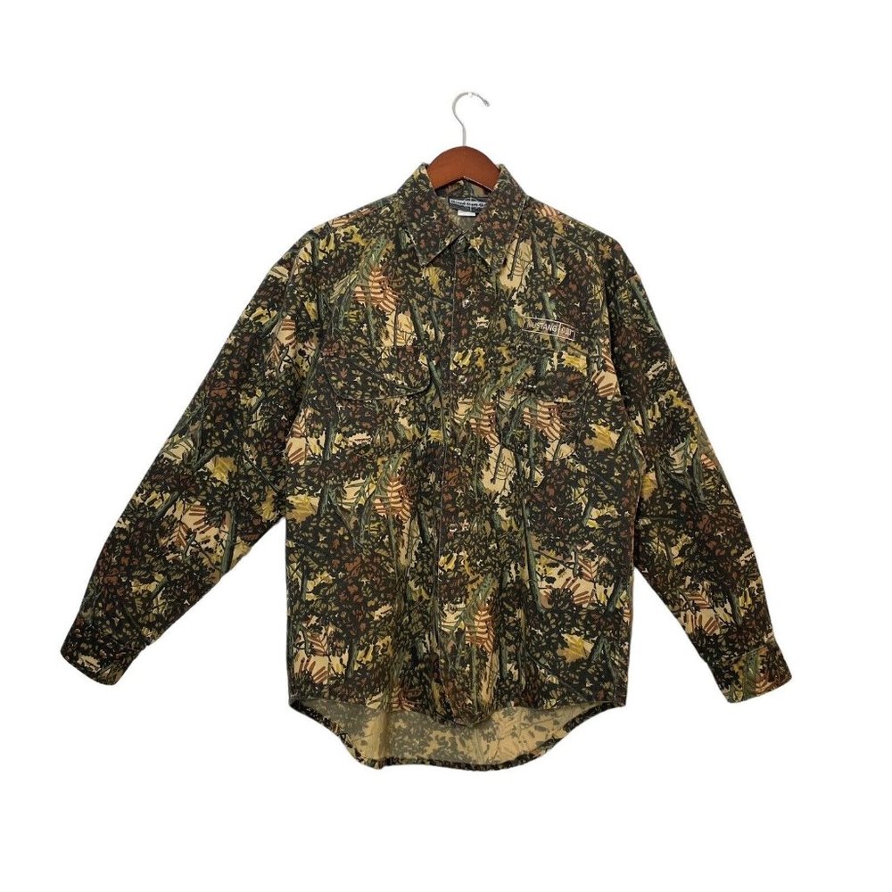 VTG Grand Slam Gear Bushlan Camo Hunting Shirt Long Sleeve Button Up- Mens M